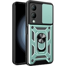 Newface Vivo Y17s Kılıf Pars Lens Yüzüklü Silikon - Yeşil