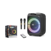 Ndr Ndr1745 Çift Karaoke Mikrofonlu Bluetooth Hoparlör Fm Radyo 20w 8 İnç Rgb Kumandalı Siyah