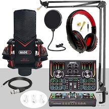 Midex GMX-1 Titanium Set Efektli Ses Kartı Mikrofon Kulaklık Stand Kayıt Canlı Yayın (PC ve Telefon)