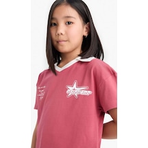 DeFacto Kız Çocuk Boxy Fit Polo Yaka Baskılı Kısa Kollu Tişört E1034A825SMBR201 Bordo