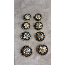 Altın Kaplama Mınelı Taşlı Metal Düğme 28 Boy 16 Mm 8 Adet