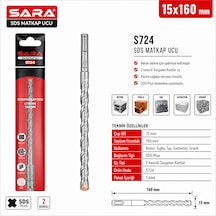 Sara S-724 Sds Plus Matkap Ucu 15 X 160 Mm, 2 Kesicili, Tungsten Karbür Uçlu