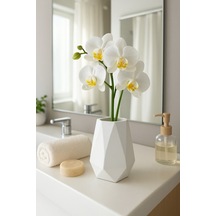 Minimalist Beton Seramik Mini Vazo Modern Masaüstü Dekoru Ve Çok Amaçlı Kullanım 10 Cm Beyaz