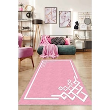 Pembe Çerçeveli Kaymaz Taban Makinede Yıkanabilir Halı Ar536n11