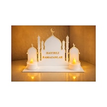 Hayırlı Ramazanlar Dekoratif Mumluk Siyah & Beyaz Ramazan Sofrası Ve Ev Dekoru Beyaz