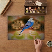 Mavi Muhabbet Kuşu Tasarımı 240 Parça Ahşap Puzzle Ahşap Kutuda Mpy10477