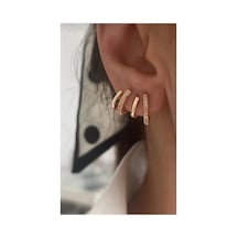 Lunarie Altın Zirkon Üçlü Çizgi Ear Cuff Küpe