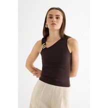 Quzu 26yblz01422 Toka Detaylı Asimetrik Kadın Bluz Kahve