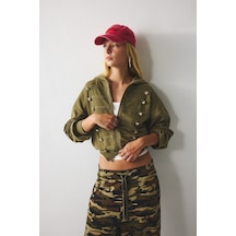 Defacto Loose Fit Kapüşonlu Düğme Detaylı Crop Napolyon Hırka I9652ax26aukh22 Haki-kh22