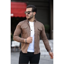 Mero Life Erkek Kahverengi Slim Fit Dar Kesim Kot Gömlek Kahverengi Mero Life Erkek Kahverengi Slim Fit Dar Kesim Kot Gömlek Kahverengi