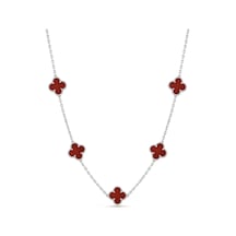 Bordo Taşlı Gümüş Renk Çift Taraflı Yonca Kolye Bordo - 871128127 Bordo