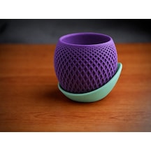 3d Baskı Küre Saksı - Kafes Dokulu İki Parçalı Dekoratif Saksı - Mor-mint 27186246