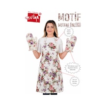 Motif 3'lü Mutfak Önlüğü Seti Ayarlanabilir Askılı Mutfak Önlüğü Şef Önlüğü 2 Eldiven Mor Gül
