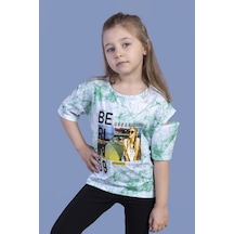 Toontoy Kids Toontoy Kız Çocuk Batik Desenli Dijital Baskılı Tişört Yeşil