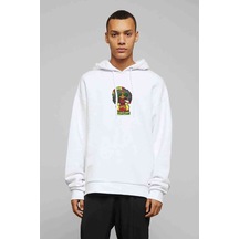 Reggaeman Baskılı Beyaz Erkek Örme Kapşonlu Sweatshirt