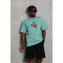 Wear Vexel Erkek Baskılı Tişört Kısa Kol Bisiklet Yaka Oversize T-shirt - Mint Yeşili Çok Renkli