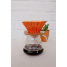 V60 Ahşap Standlı Dripper - Turuncu