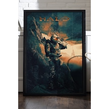 Halo Siyah Ahşap Çerçeveli Poster, Dekoratif Oyun Duvar Tablosu