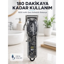 Erkek Saç Tıraş Makinesi Ayarlanabilir Bıçaklı 4 Taraklı 180 Dakika Kullanımlı Lcd Ekranlı Şarjlı 1.5 Saat