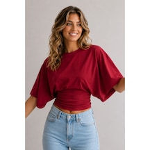 Overmax Bele Oturan Oversize Kollu Premium Crop Bluz Kırmızı - 880759104 Kırmızı