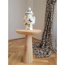 Wood Wooden Tekli Ahşap Fitilli Mantar Yan Sehpa Naturel Renk Kahverengi