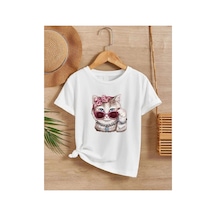 Kız Çocuk Bisiklet Yaka Baskılı T-shirt - Beyaz
