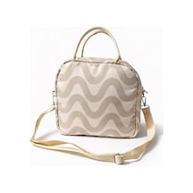 Termal Yemek Çantası Su Geçirmez Lunch Bag Isı Yalıtımlı Gıda Taşıma Çantası Omuz Askılı Piknik Okul Ofis Çantası Dalga Desenli Pembe 24.5x21.5x14 Cm 0