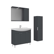 Orka Purus 100 Cm Mat Antrasit Spot Aynalı Banyo Dolabı Takım Ve Boy Dolabı Ayaklı Antrasit