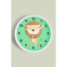 Sevimli Aslan Çocuk Odası Duvar Saati - 35cm - Önü Camlı Beyaz Kasa - Sessiz Mekanizma-jh1128 Beyaz