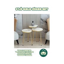 Berlin Beyaz Zigon Sehpa Gold Tel Ayak Lüks & Modern Tasarım