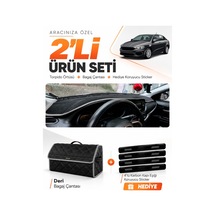 Fiat Egea Sedan 2007-2021 Tabletsiz Uyumlu Torpido Örtüsü + Deri Bagaj Çantası Seti - Siyah Gri