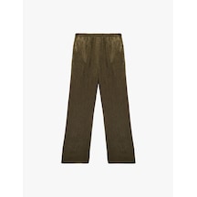 Koton Beli Lastikli Cepli Geniş Paça Dokulu Saten Pantolon Haki 6sak40236pw Haki