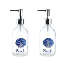 Banyo Seti Cam Sıvı Sabunluk 2 Adet,plaj Yazılı 6x6x10cm 250ml Şeffaf