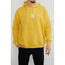 Hscstore Erkek Baskılı Kapüşonlu Kanguru Cepli Limon Rengi Sweatshirt - 6024-limon