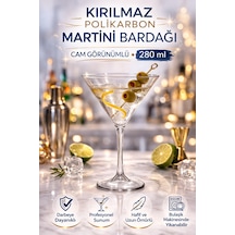 Polikarbon Martini Kadehi Kırılmaz Cam Görünümlü 6 Adet 280 Ml Kokteyl Bardağı Şeffaf