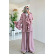 Fırfır Detaylı Volan Kollu Takım - Pembe Pembe