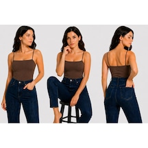 İngegno Body İp Askılı Viskon Örme Ring Kumaş Kadın Body Kahverengi