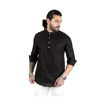 Deepsea Erkek Siyah Yarım Düğme Gömlek 2201914 Siyah