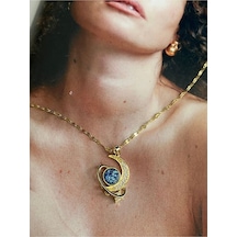 Pinery Jewels Zirkon Taşlı Ay Yıldız Kararmaz Çelik Kadın Gold Kolye Altın