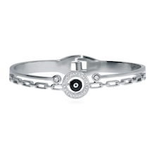 Kadın Lacivert Nazar Boncuğu Detay Çelik Bilezik Gümüş