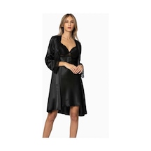 Pierre Cardin Sütyen Kaplı Siyah Sabahlık Gecelik Set 4285 Siyah