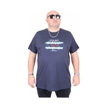 Moc Grande Mocgrande Erkek Büyük Beden Sıfır Yaka Tişört Start Stop 25178 Lacıvert Lacivert