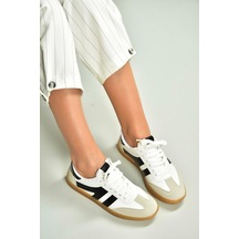 Fox Shoes U652861409 Beyaz/siyah Kadın Spor Ayakkabı Sneakers Beyaz/siyah-suni Deri