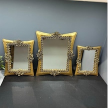 Peramari Dekoratif Polyester Üçlü Kare Ayna Takımı Gold Eskitme Gold Eskitme Diğer