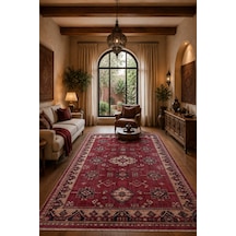 Salon Halısı Bordo Türkmen Desenli Kaymaz Taban Th-3029 Bordo - Lacivert - Krem