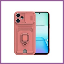 Bezos Redmi 13 4g Uyumlu Kılıf Zuma Kartvizitli Yüzüklü Silikon - Pembe Rengaren
