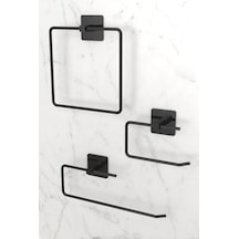 Karteya Yapışkanlı Siyah Kare Havluluk Rulo Havluluk Wc Peçetelik Kağıtlık 3'lü Pratik Banyo Mutfak Set Siyah