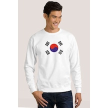 Güney Kore South Korea Baskılı Beyaz Erkek Örme Sweatshirt