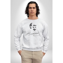 Kemal Atatürk İmza Ve Silüet Kadın Erkek Beyaz Baskılı Sweatshirt Beyaz