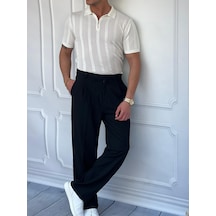 Modefendi Polo Yaka Fermuar Detaylı Örme Tshirt Beyaz